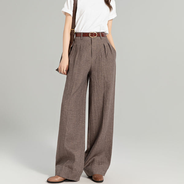 Paloma Brown Linen Wide-Leg Pants