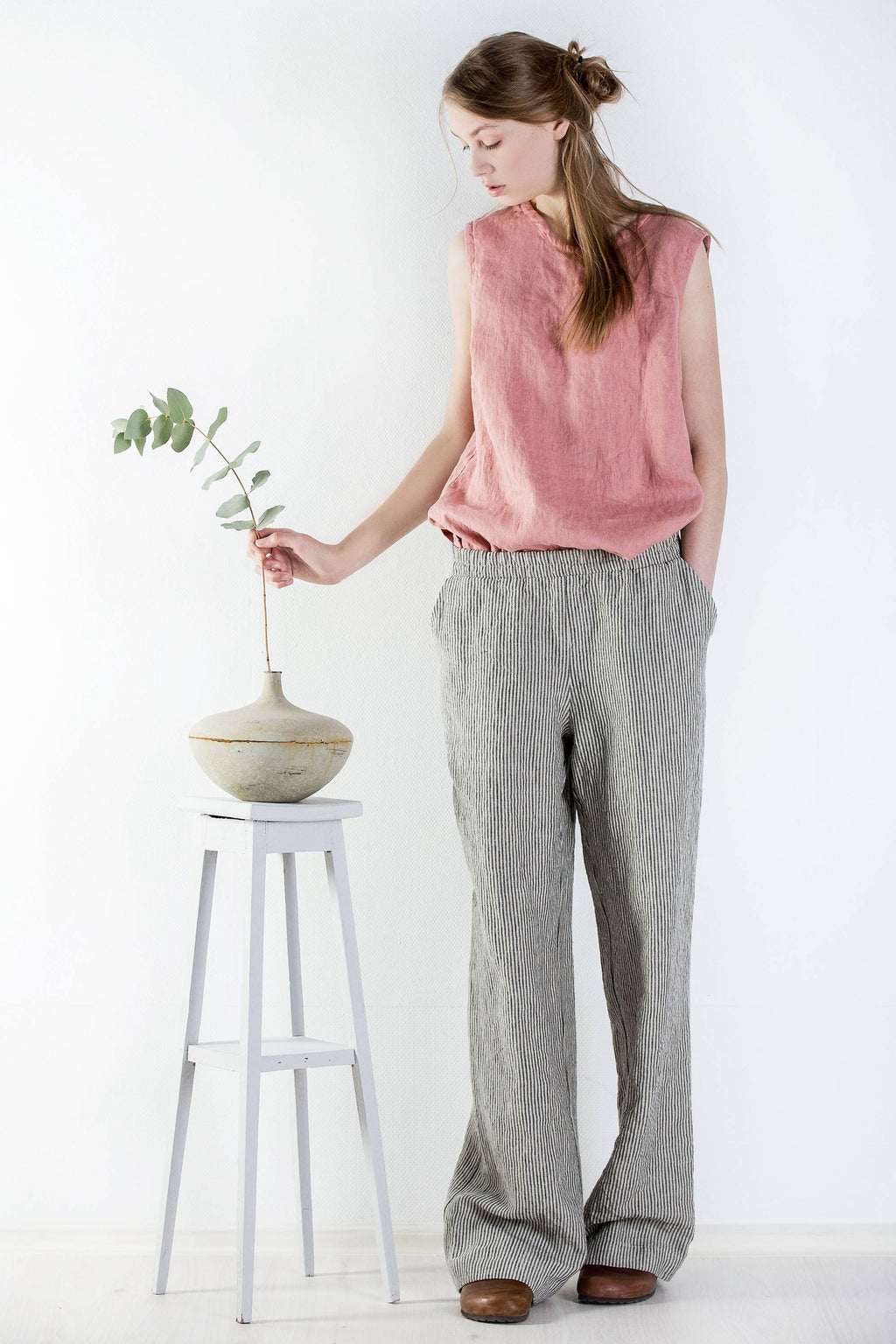 Nadia Beige Linen Wide-Leg Pants — Arthur's Sportswear