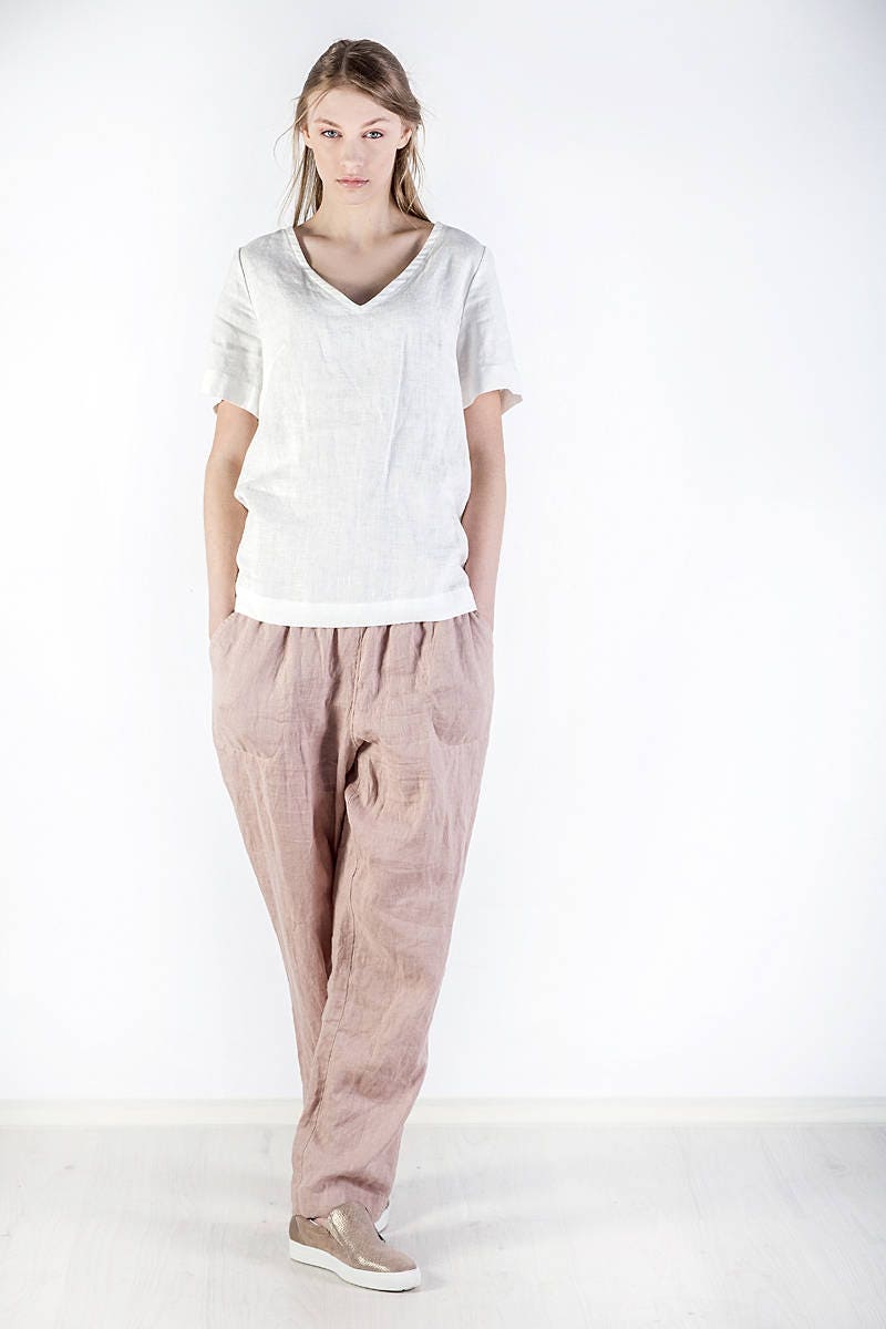 Nadia Beige Linen Wide-Leg Pants — view 5