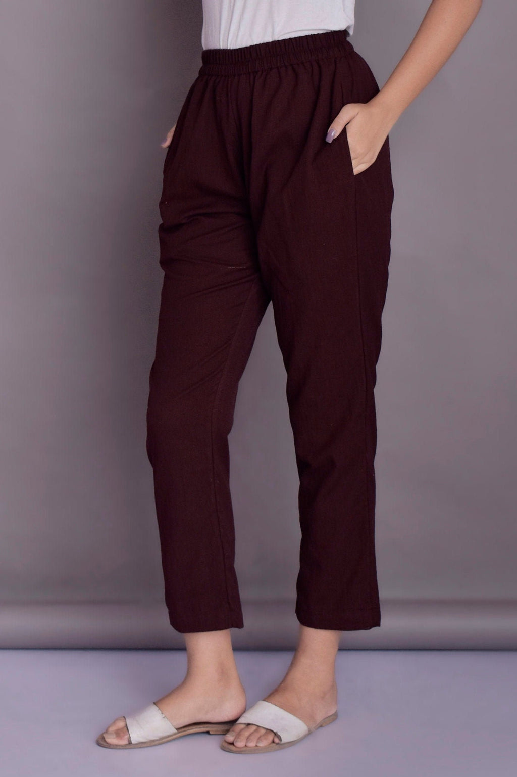 Zara Burgundy Linen Pants — view 2