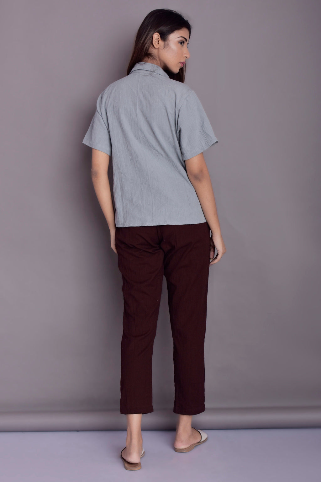 Zara Burgundy Linen Pants — view 5