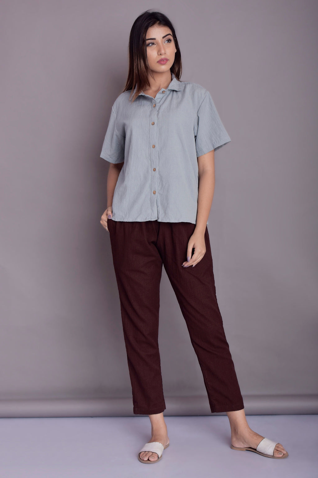 Zara Burgundy Linen Pants — view 3