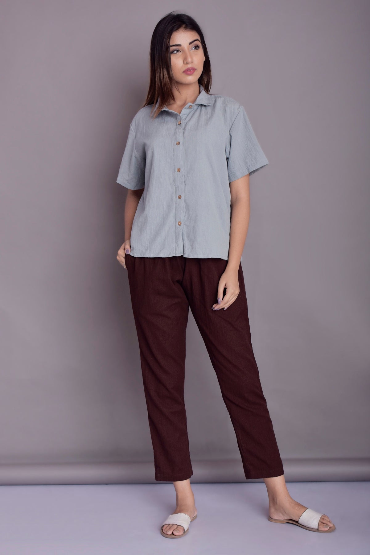 Zara Burgundy Linen Pants — view 3