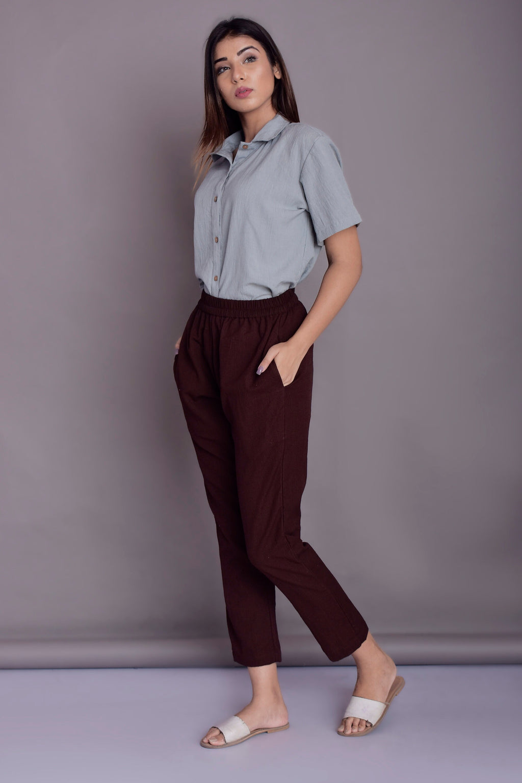 Zara Burgundy Linen Pants — view 4