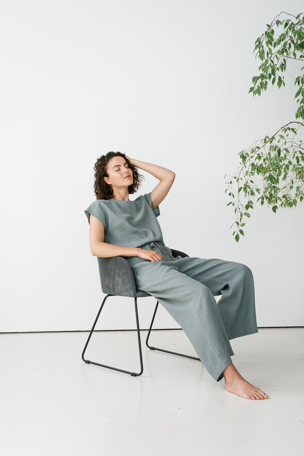 Flora Green Linen Wide-Leg Pants — Arthur's Sportswear