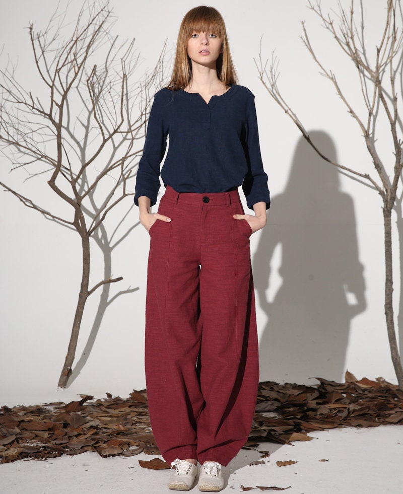Gia Red Linen Wide-Leg Pants — view 6