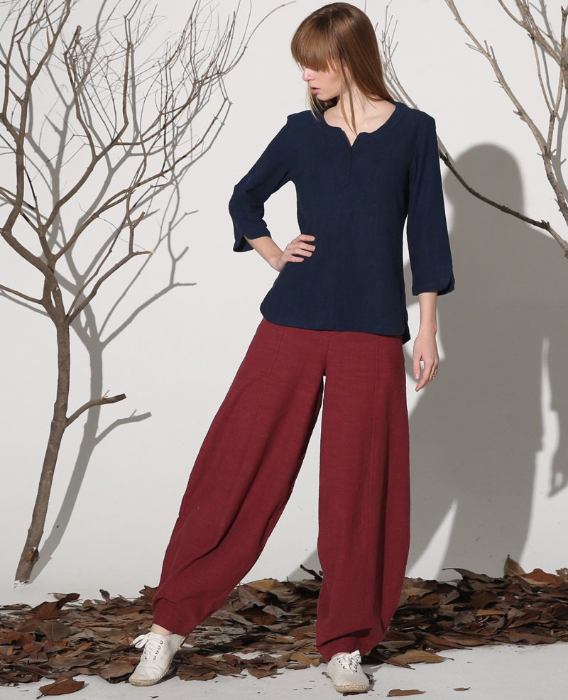 Gia Red Linen Wide-Leg Pants — view 4