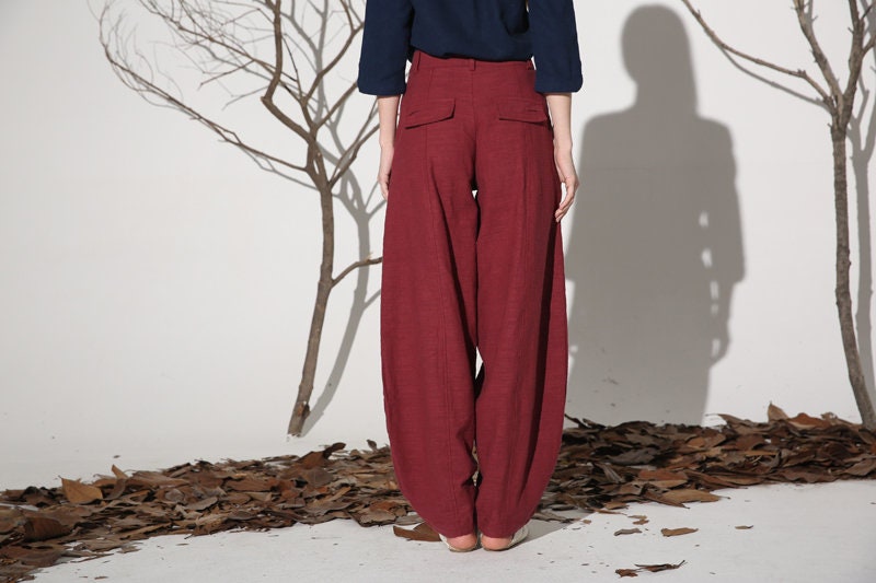 Gia Red Linen Wide-Leg Pants — view 5