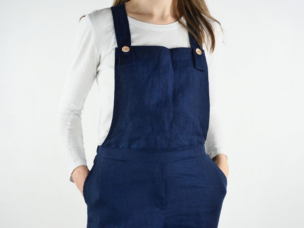 Bea Navy Linen Overalls — view 2