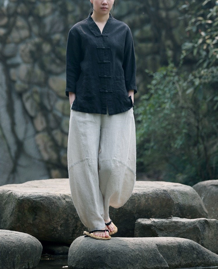 Sunny Navy Linen Oversized Pants — view 6