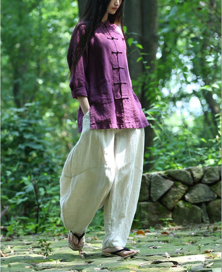Sunny Navy Linen Oversized Pants — view 5