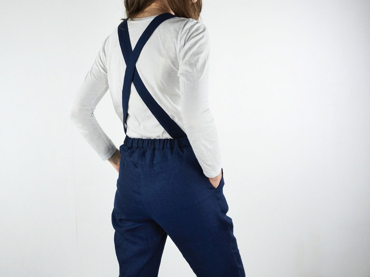 Bea Navy Linen Overalls — view 3