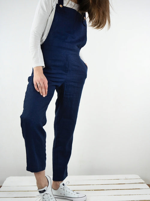 Bea Navy Linen Overalls — Arthur's Sportswear