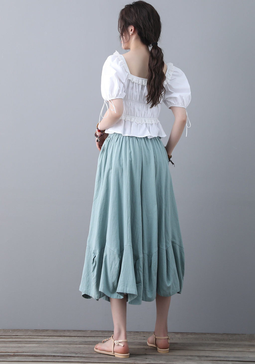 Noor Light Blue Linen Wide-Leg Pants — view 6