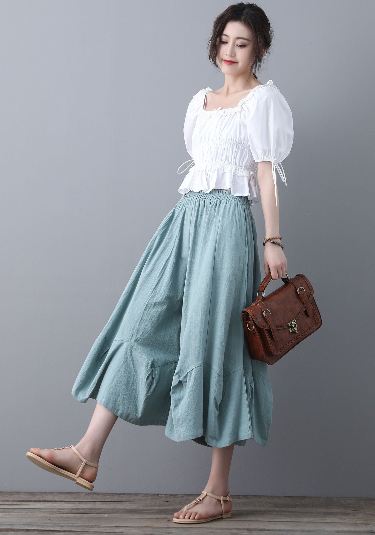 Noor Light Blue Linen Wide-Leg Pants — view 2
