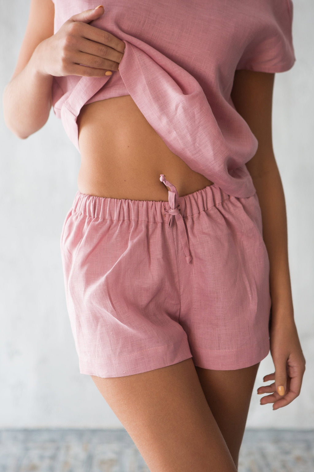 Rhea Pink Linen Shorts Set — view 3