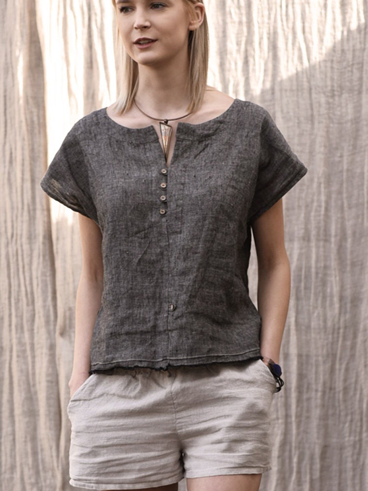 Aria Gray Linen Top — Arthur's Sportswear
