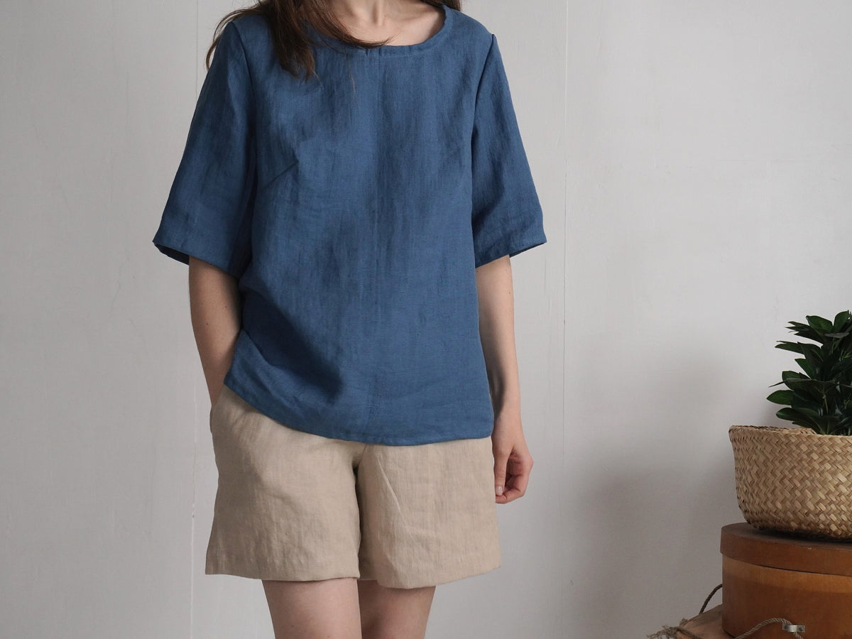 Freya Navy Linen Blouse — view 2