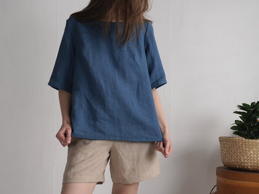 Freya Navy Linen Blouse — view 4