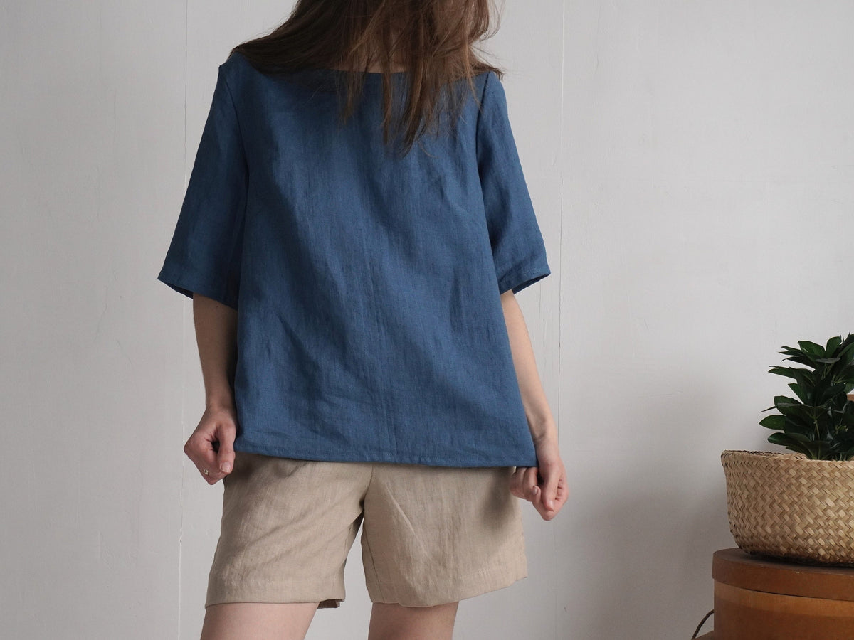 Freya Navy Linen Blouse — view 4