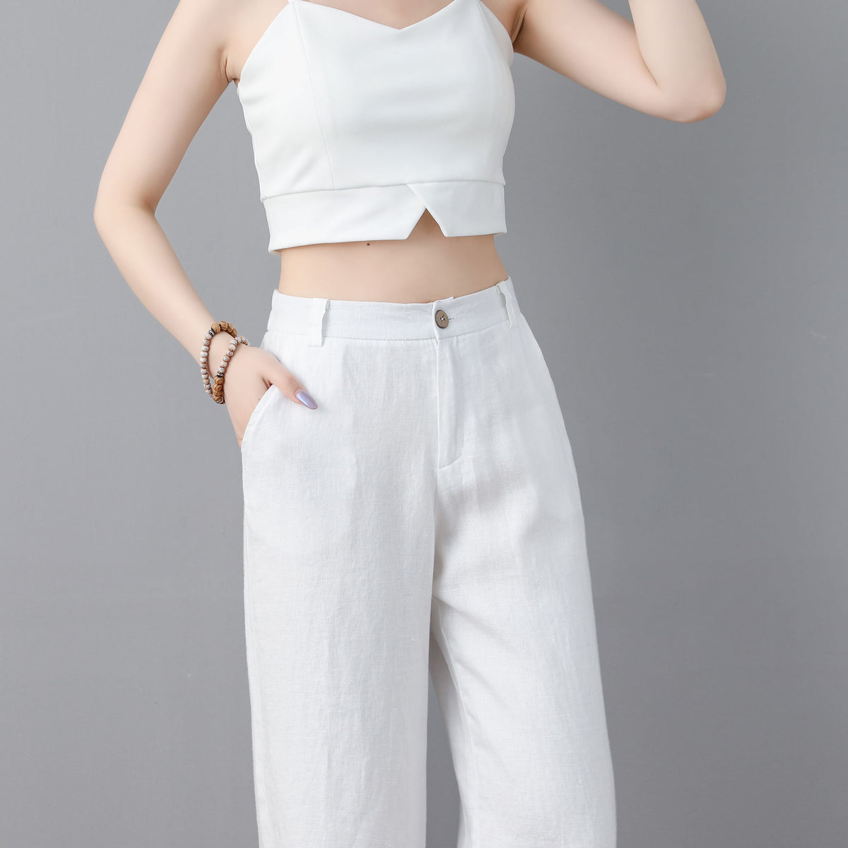 Uma White Linen Wide-Leg Pants — view 6