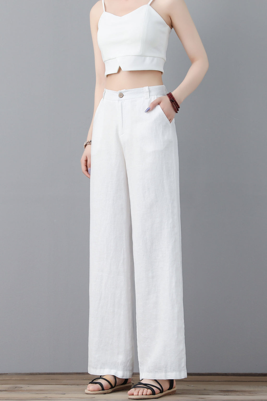 Uma White Linen Wide-Leg Pants — view 5