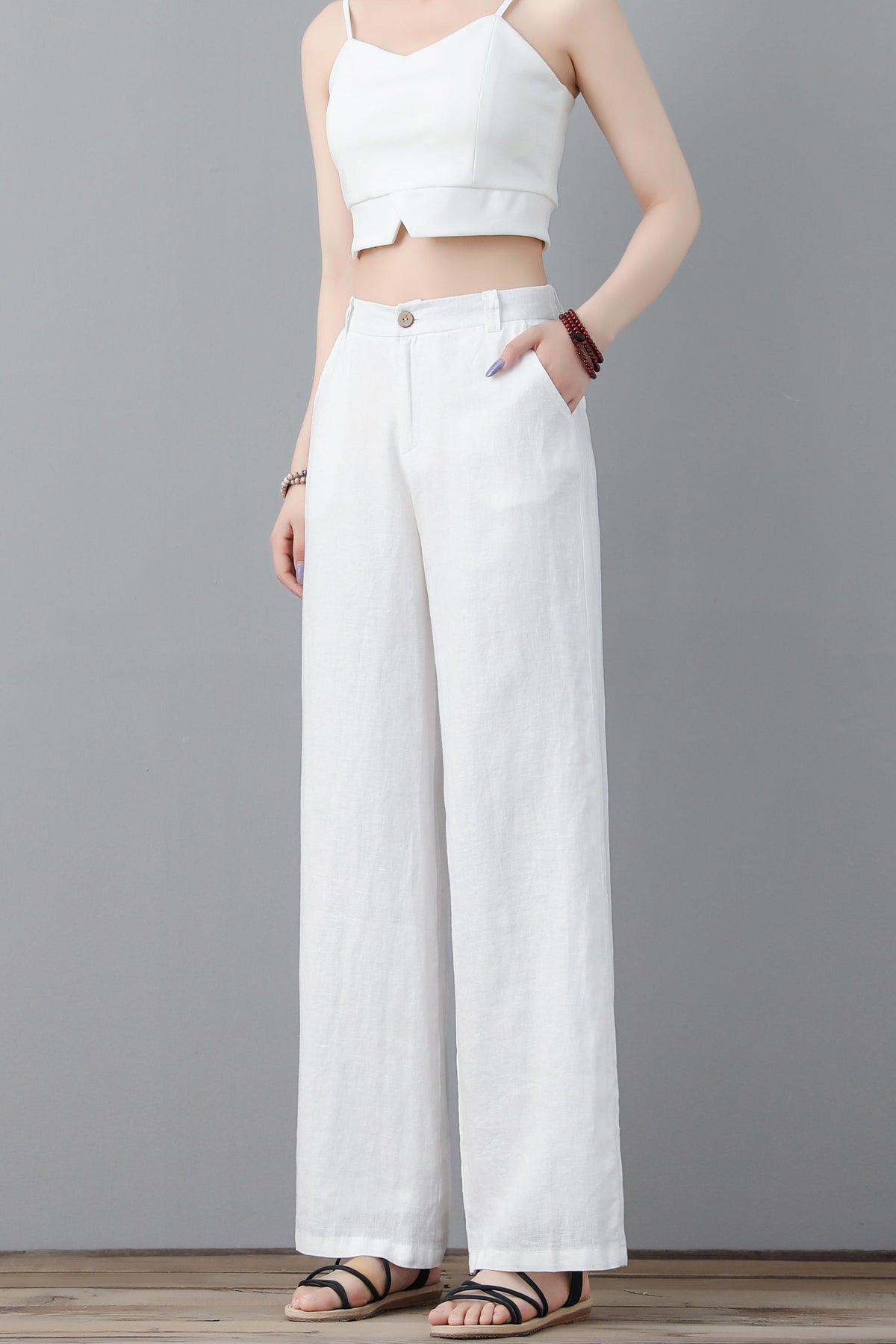 Uma White Linen Wide-Leg Pants — view 5