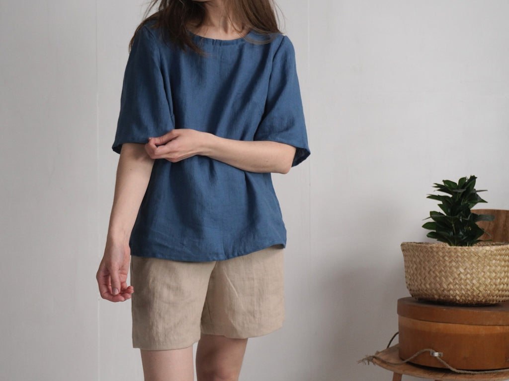 Freya Navy Linen Blouse — view 3