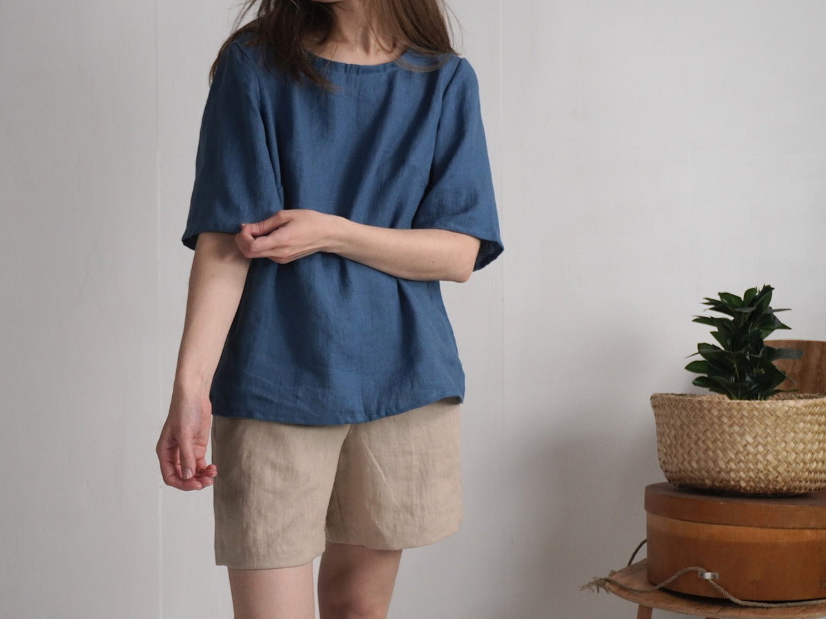Freya Navy Linen Blouse — view 3