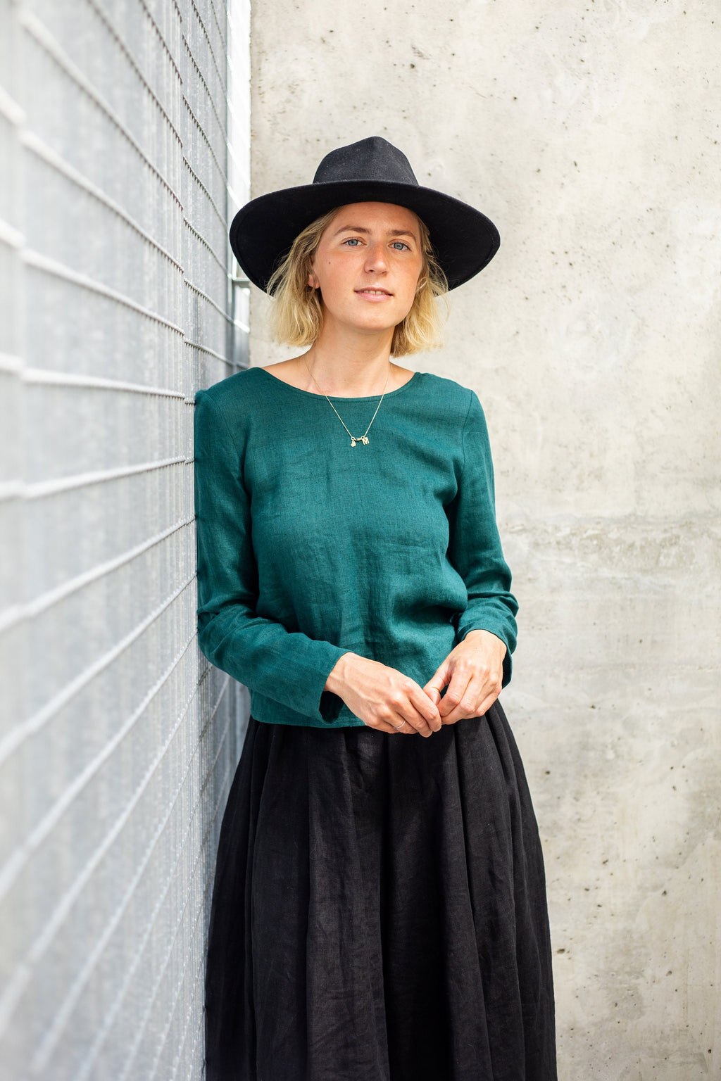 Tessa Green Linen Open-Back Top — view 2