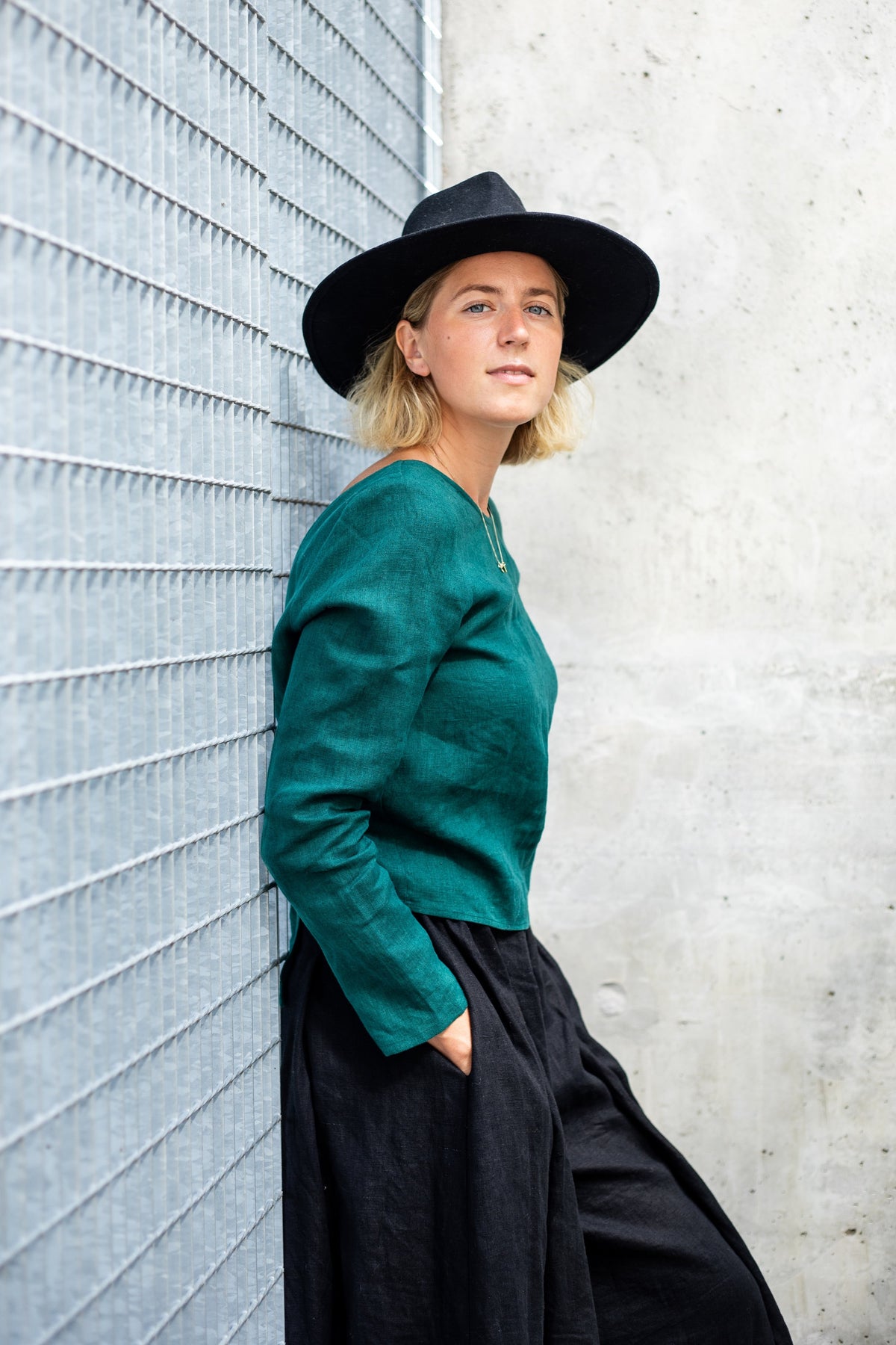 Tessa Green Linen Open-Back Top — view 3