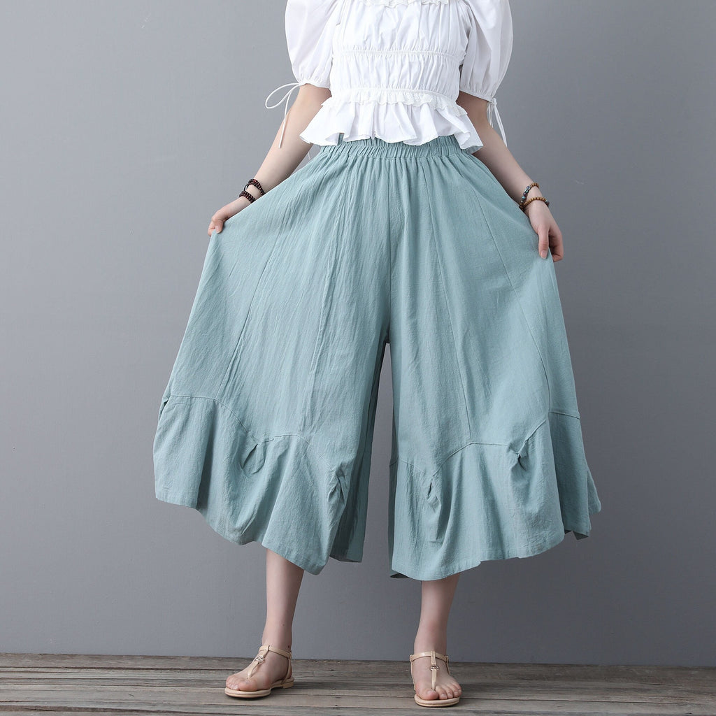 Noor Light Blue Linen Wide-Leg Pants — Arthur's Sportswear