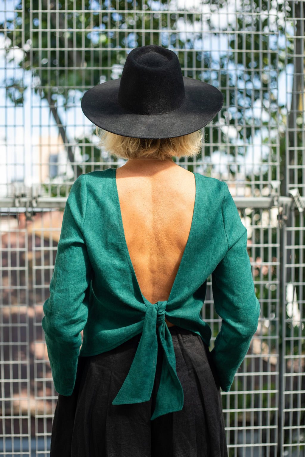 Tessa Green Linen Open-Back Top — view 4