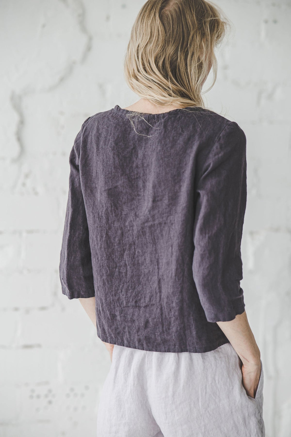 Liv Purple Linen Top — view 2