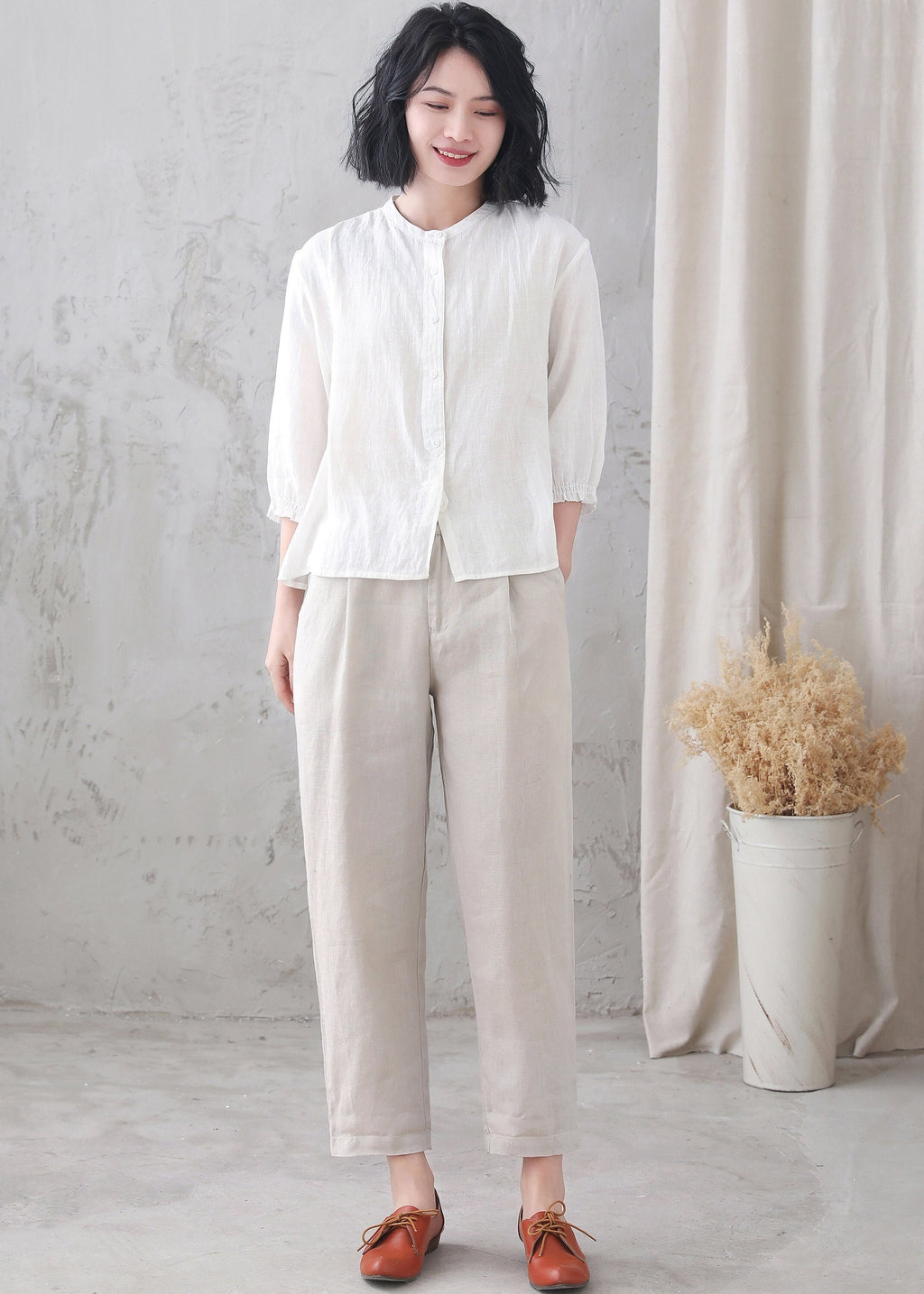 Fern White Linen Button-Down Shirt — view 2