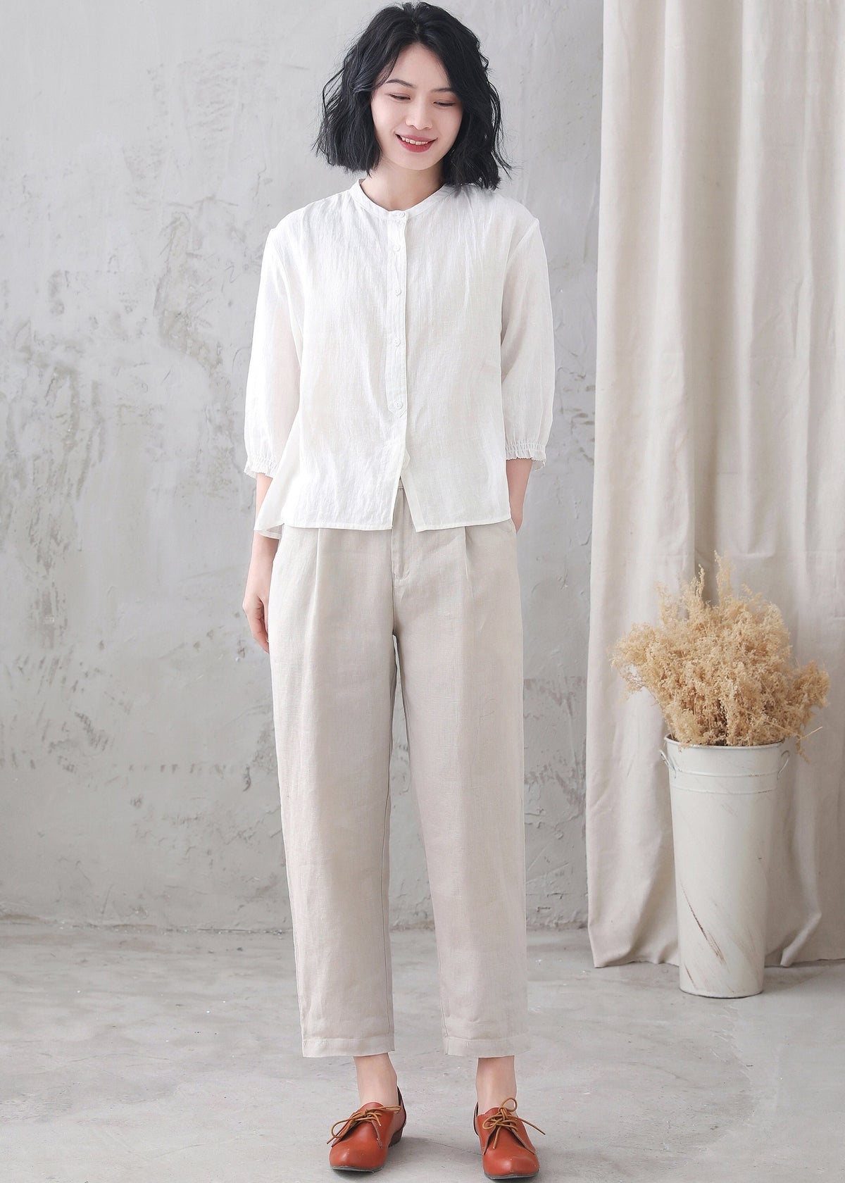 Fern White Linen Button-Down Shirt — view 2