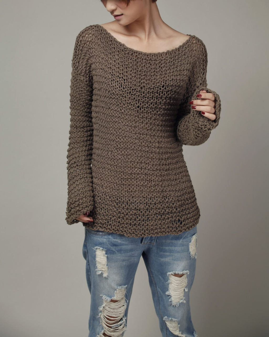 Anya Brown Knit Oversized Sweater — Arthur's Sportswear