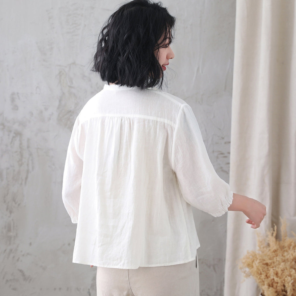 Fern White Linen Button-Down Shirt — view 5