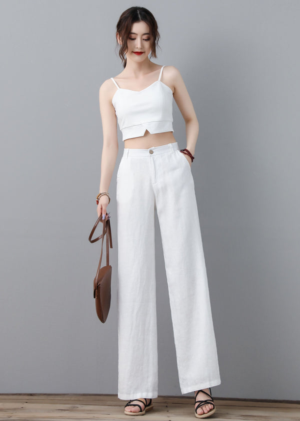 Uma White Linen Wide-Leg Pants