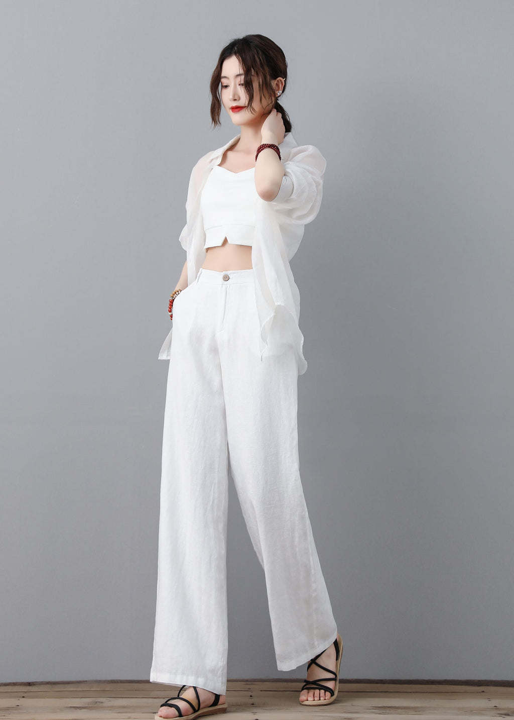 Uma White Linen Wide-Leg Pants — view 2