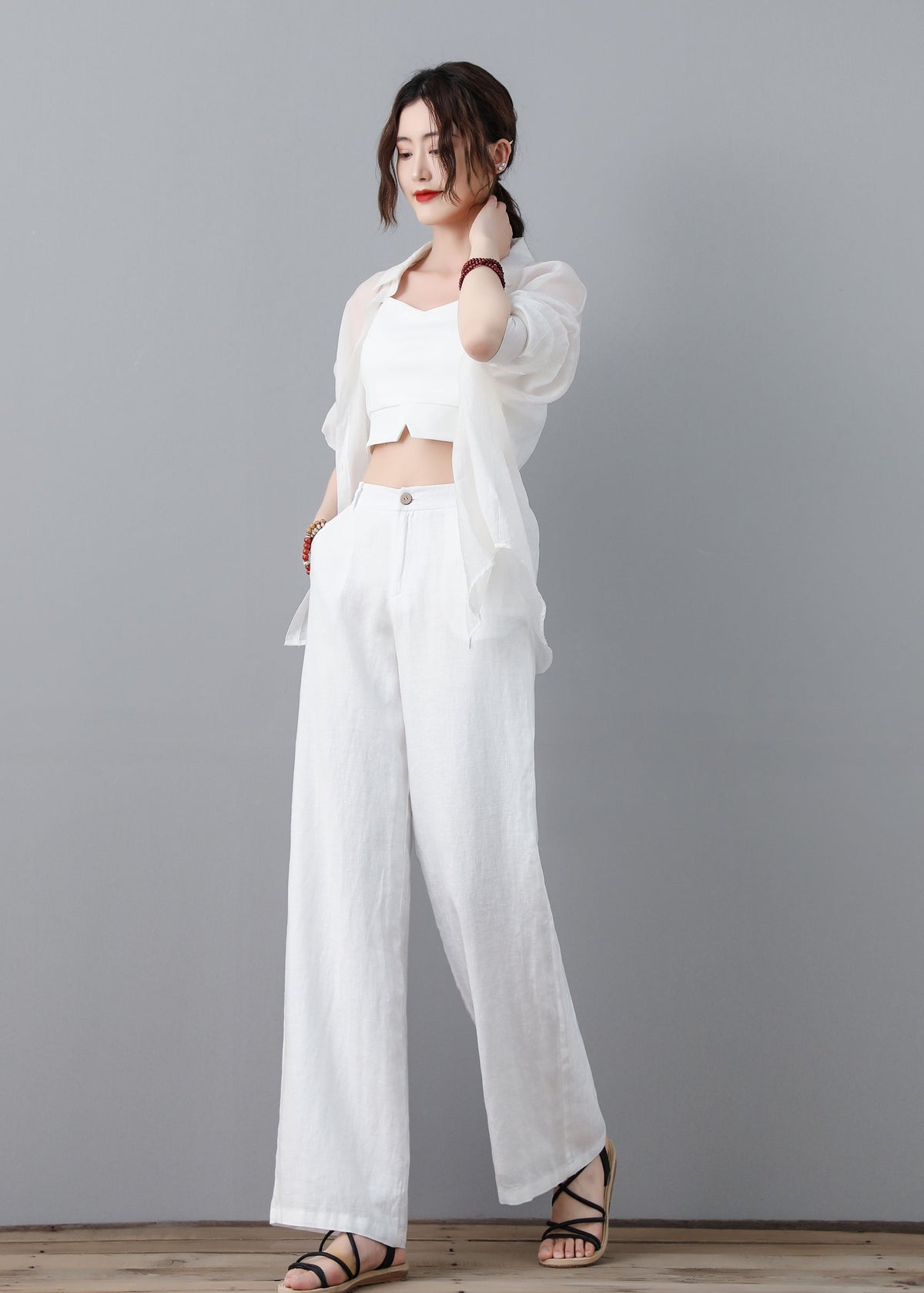 Uma White Linen Wide-Leg Pants — view 2