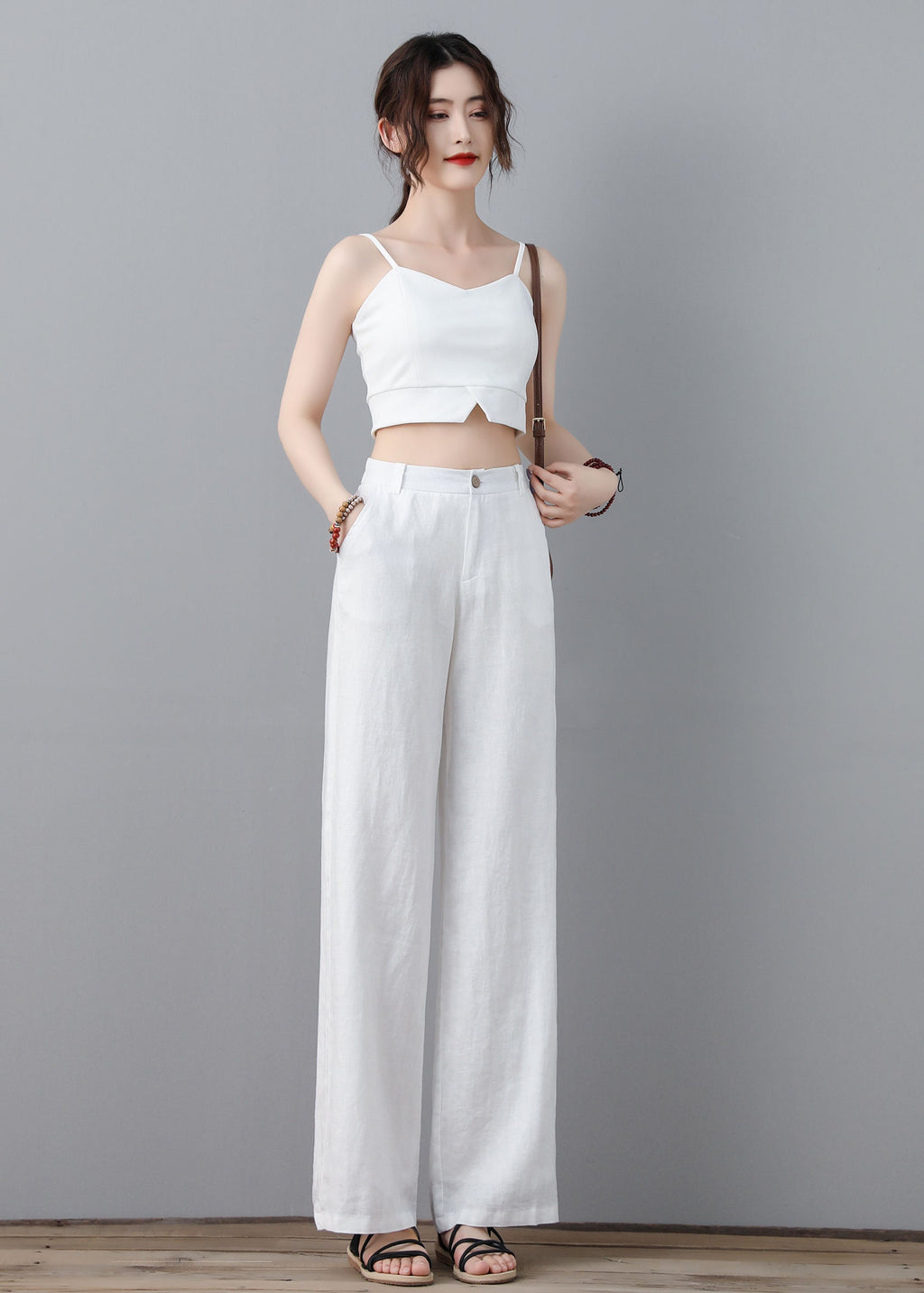 Uma White Linen Wide-Leg Pants — view 3