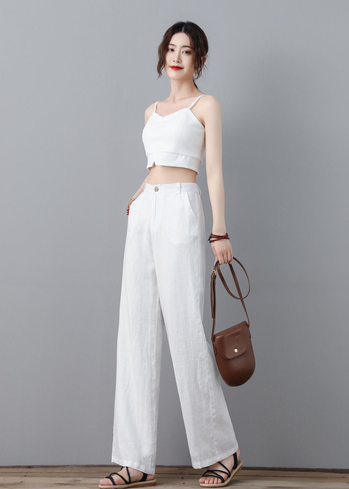 Uma White Linen Wide-Leg Pants — view 4
