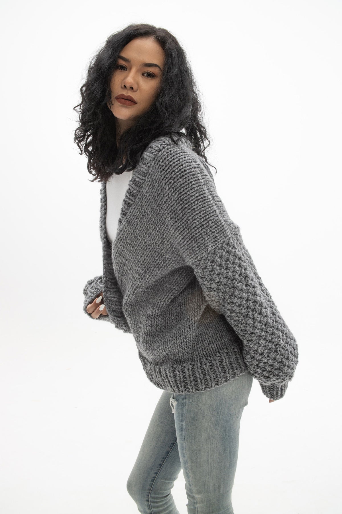 Leona Gray Wool Cardigan — view 3