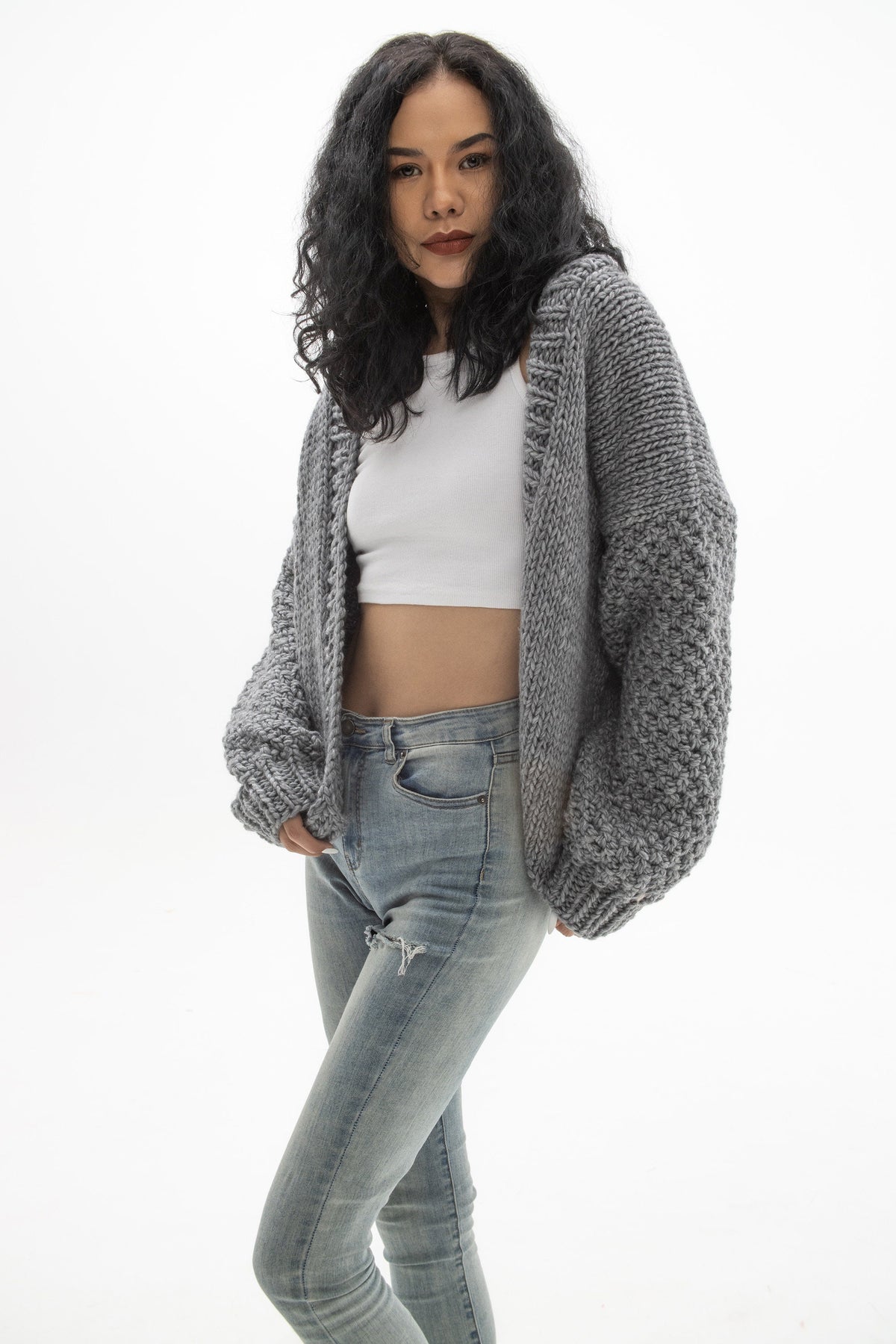 Leona Gray Wool Cardigan — view 4