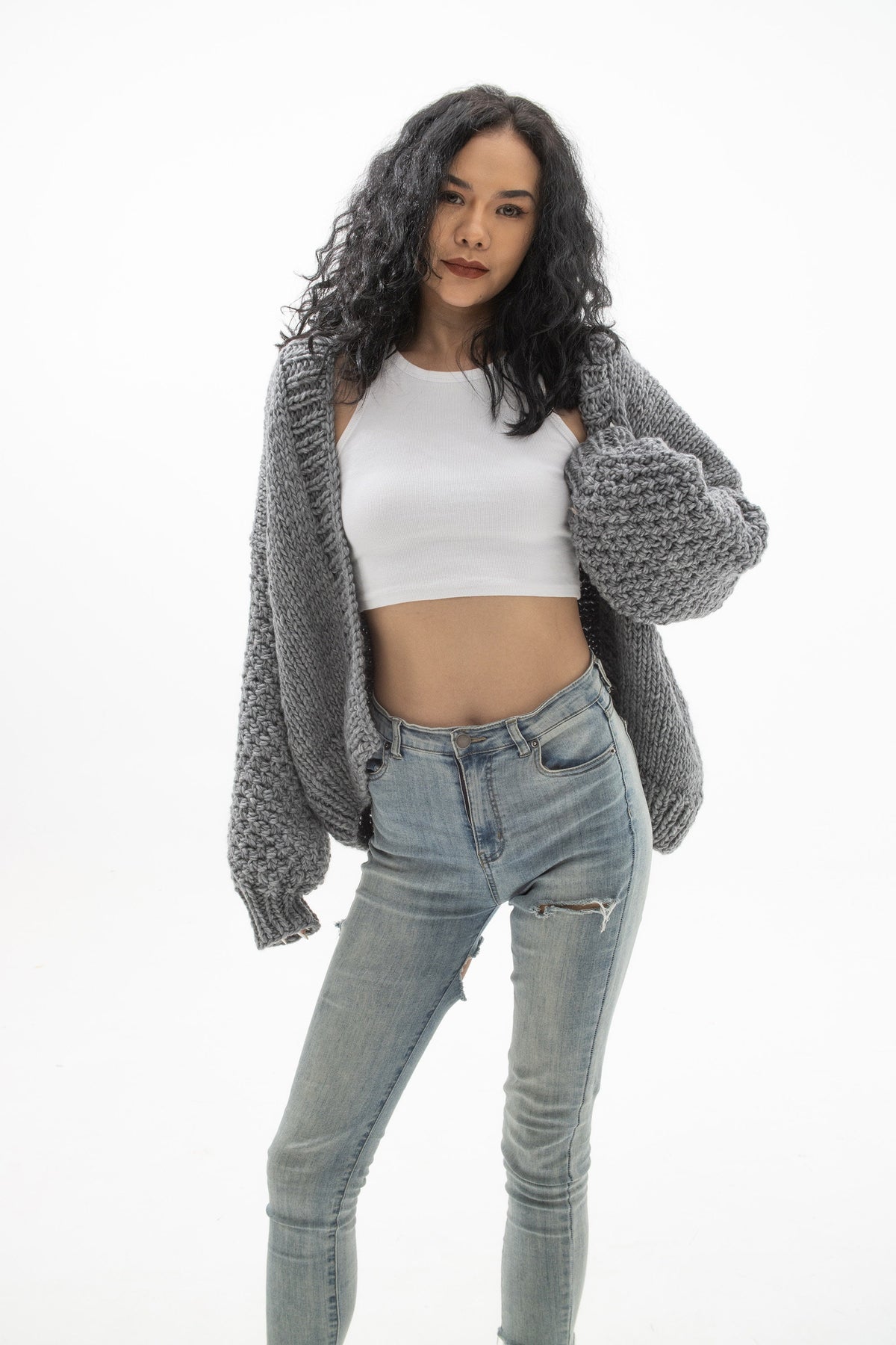 Leona Gray Wool Cardigan — view 5