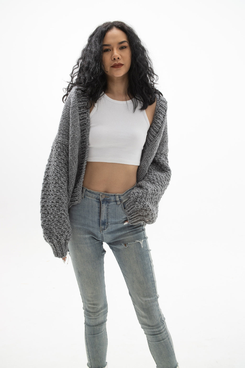 Leona Gray Wool Cardigan — view 2