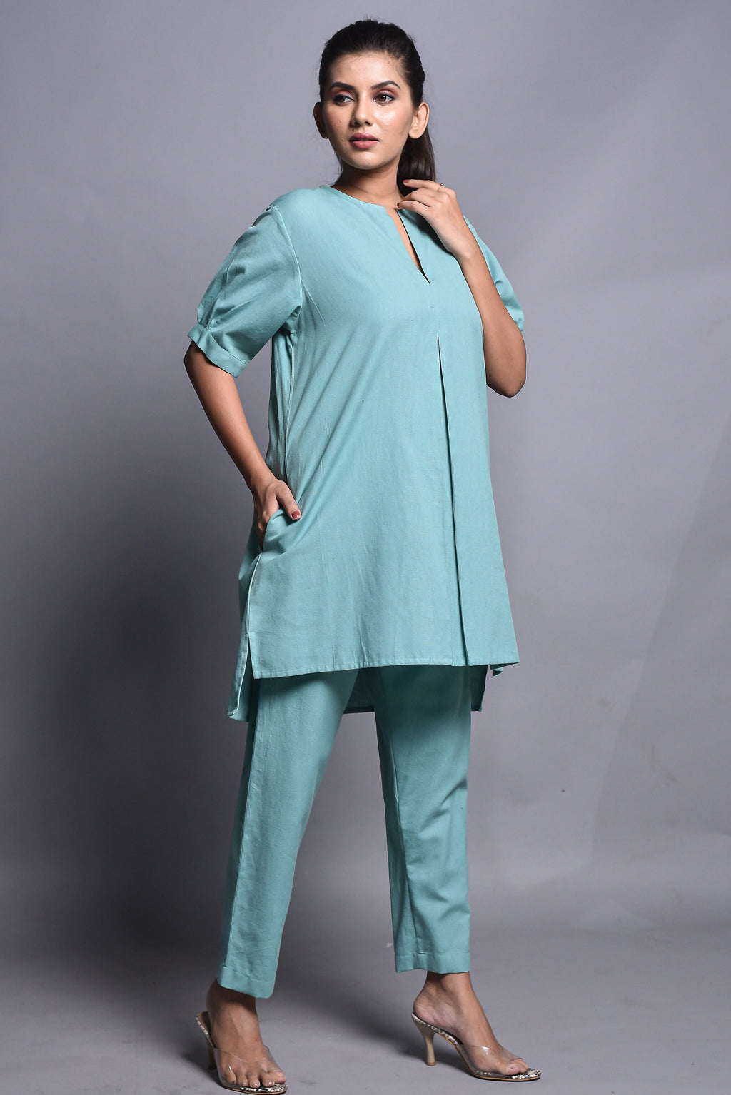 Blair Light Blue Linen Tunic Two-Piece Set — view 5