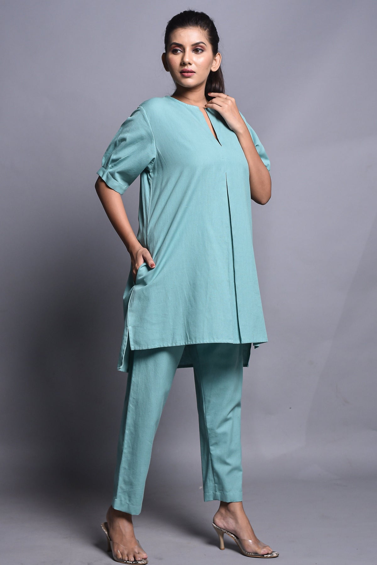 Blair Light Blue Linen Tunic Two-Piece Set — view 5