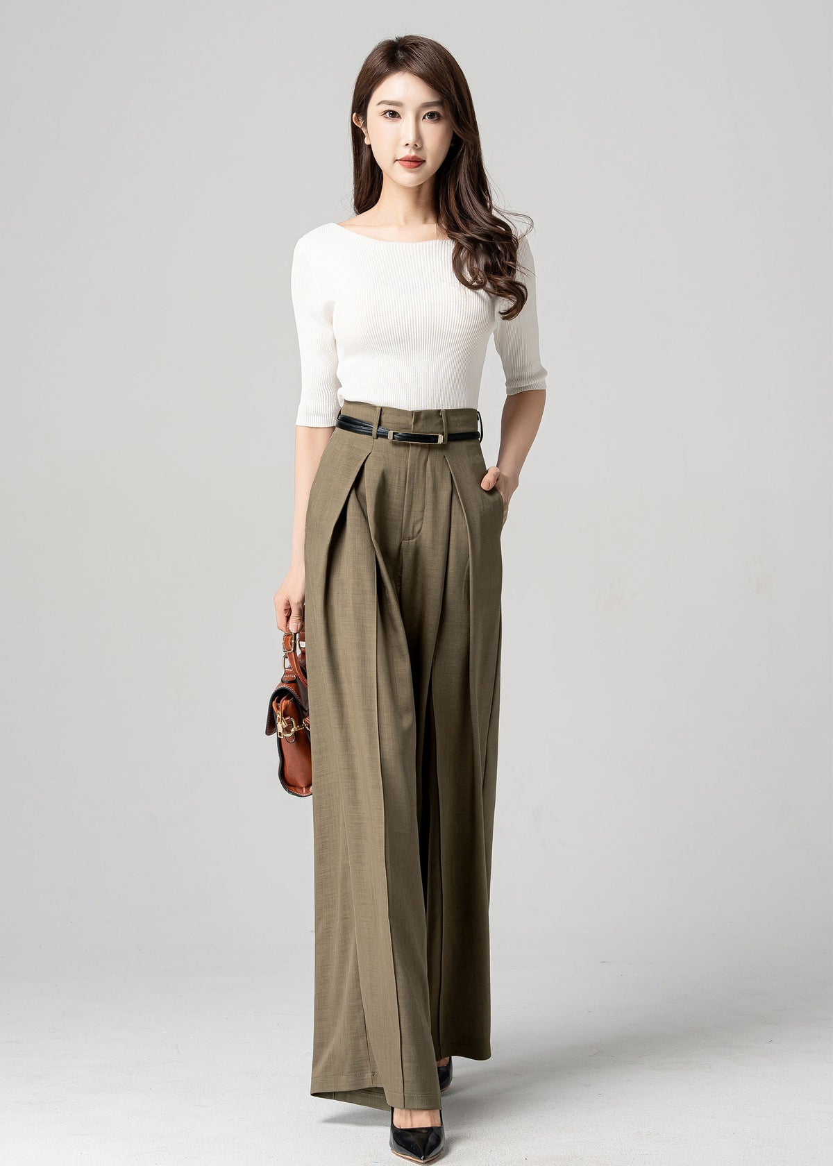 Ingrid Olive Linen Wide-Leg Pants — view 4
